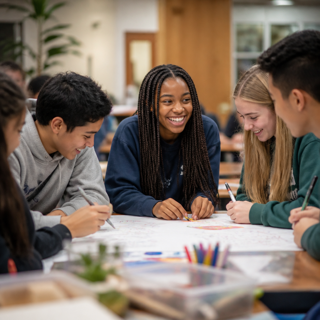 A high school club working together on a project